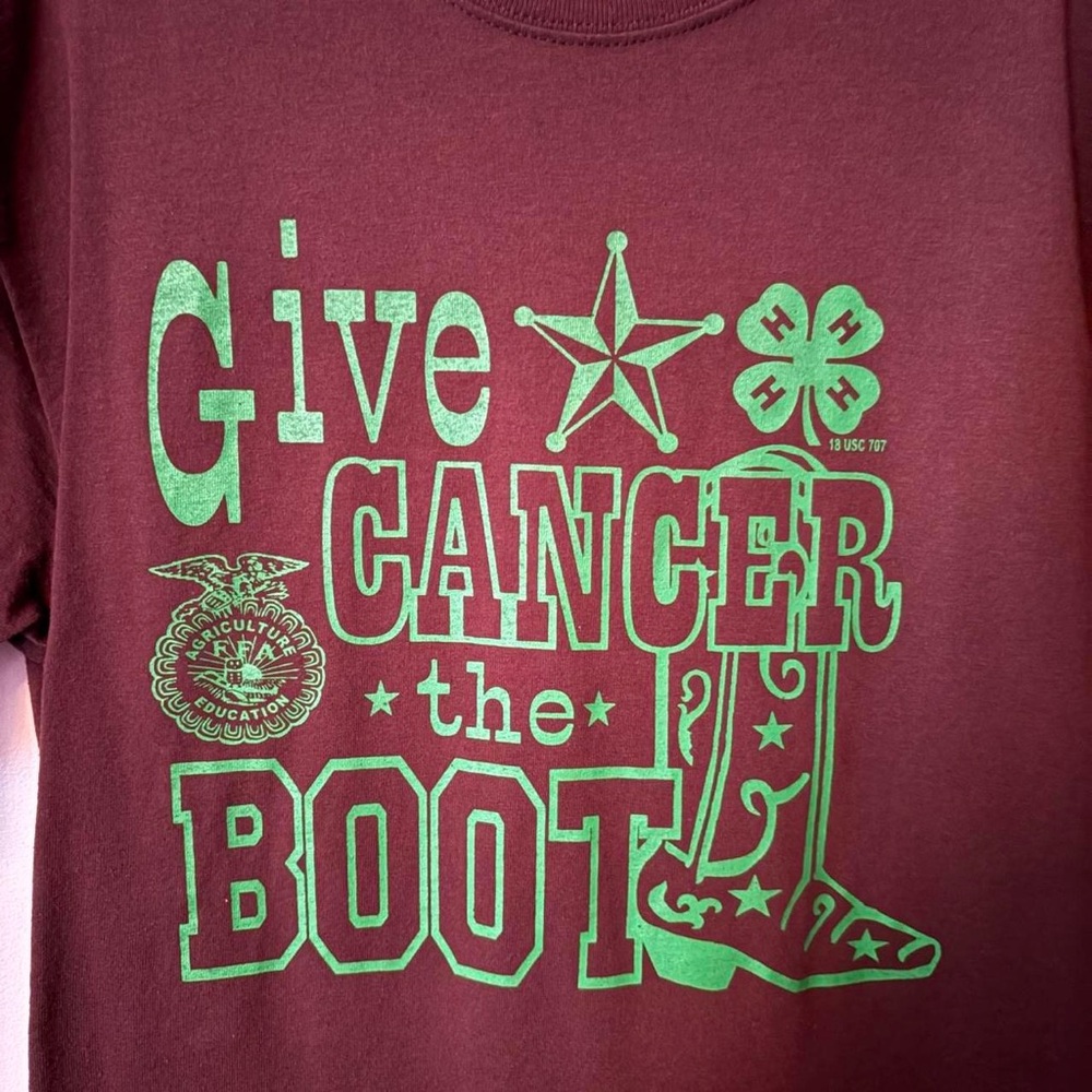 Jerzees 4H Brown & Green Give Cancer the Boot TShirt - Picture 3 of 3